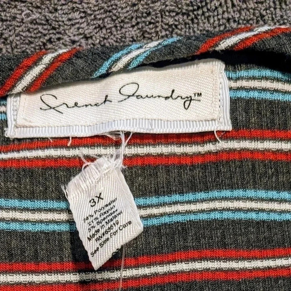 French Laundry Knit Top Striped Teal Gray White Button Up‎ Size 3X Stretchy NWT - Picture 5 of 5